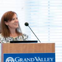 Faculty member Coeli Fitzpatrick introduces a new faculty member